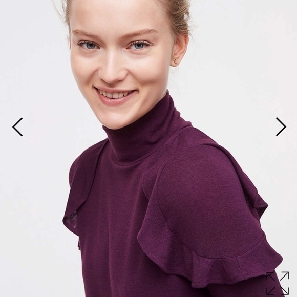 LOFT Petite Ruffle Mock neck Top jewel tone wine - Picture 2 of 5
